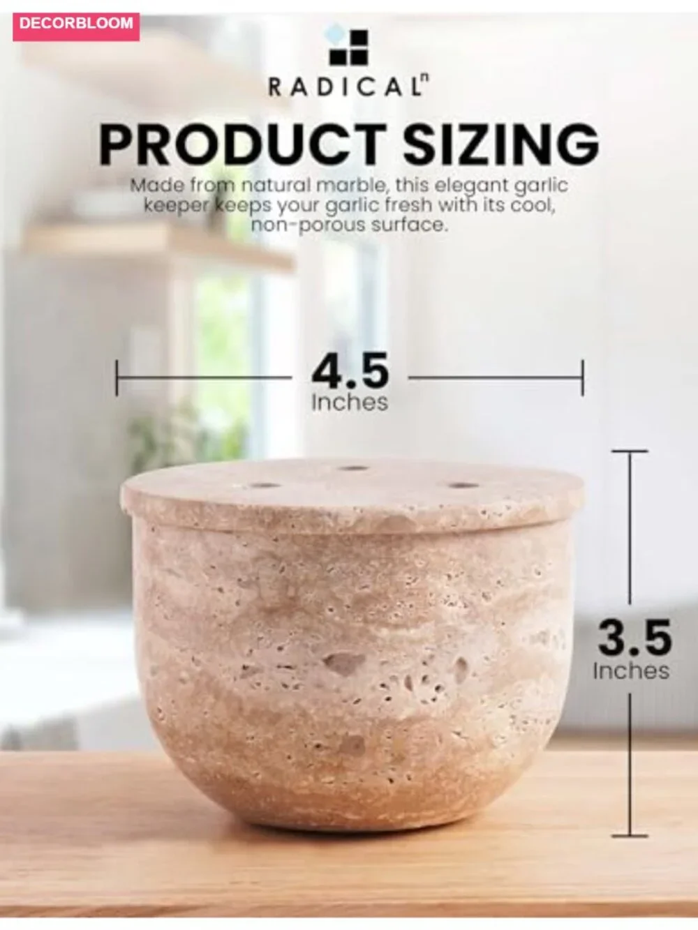 Travertine Marble Garlic Keeper with Lid 4.5 Inch Handmade Stone Container